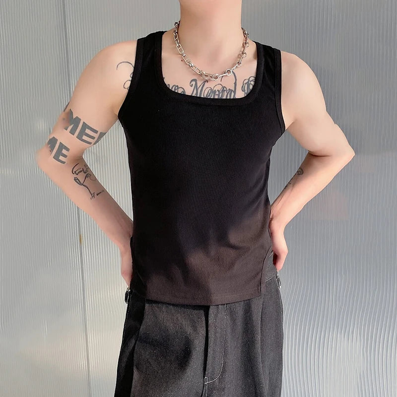 Tight Tank Top Trend Summer Personalized Square Neck Short Sleeveless Menwear Soild Color Vest Casual Clothes 9C5243