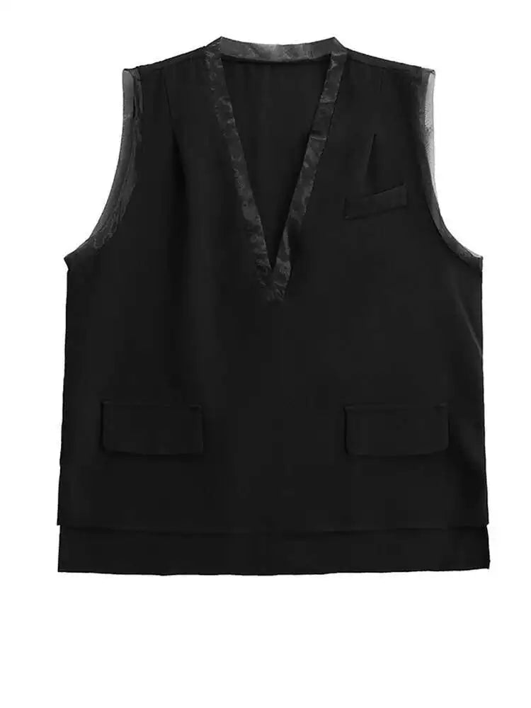 Black Big Size Vest Pleated Skirt Two Pieces Suit New V-Neck Sleeveless Women Fashion Tide Spring Autumn 2025 1DJ0261