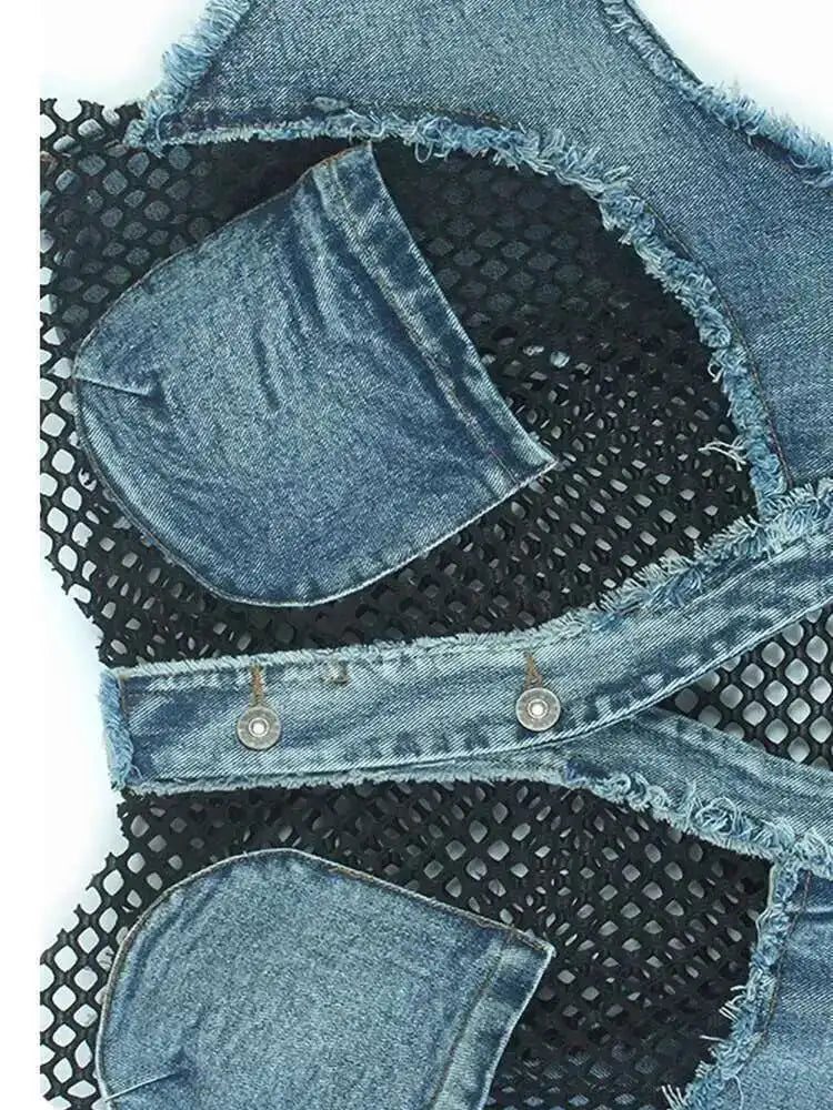 Big Size Denim Vest Wide Leg Pants Two Piece Suit New V-Neck Sleeveless Women Fashion Tide Spring Autumn 20251DH9963