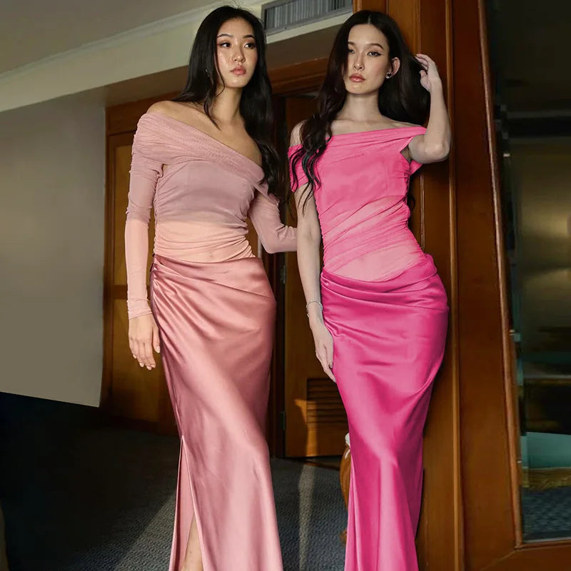 Off-shoulder Strapless Backless Sexy Maxi Dress For Women Gown Fashion Elegant Sleeveless Ruched Club Long Dress