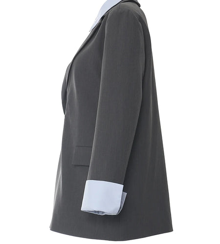 Women Brown Color-block Big Size Elegant Blazer New Lapel Long Sleeve Jacket Fashion Tide Spring Autumn 2025 1DH5932