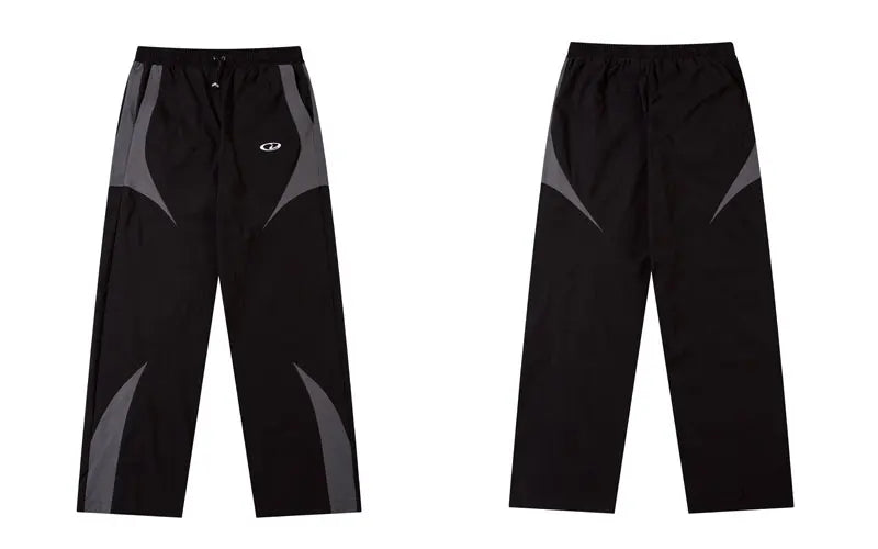 Men Vintage Black Sports Pants Y2K Vintage Patchwork Joggers Baggy Pants Hip Hop Casual Drawstring Waist Quick Drying Trousers