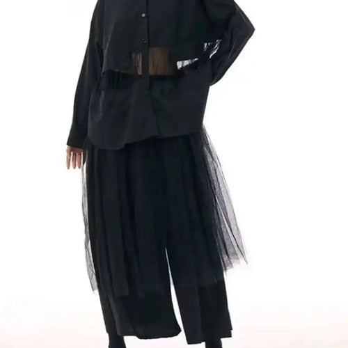 Load image into Gallery viewer, Women Black Mesh Perspective Big Size Midi Shirt Dress New Lapel Long Sleeve Fashion Tide Spring Autumn 2025 1DJ0140

