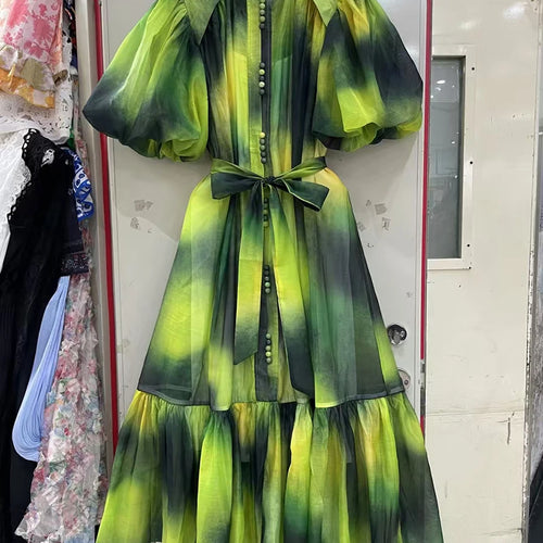 Load image into Gallery viewer, Hit Color Spliced Lace Up Loose Dresses For Womne O Neck Half Sleeve High Waist Long Dress Female Fashion Style New
