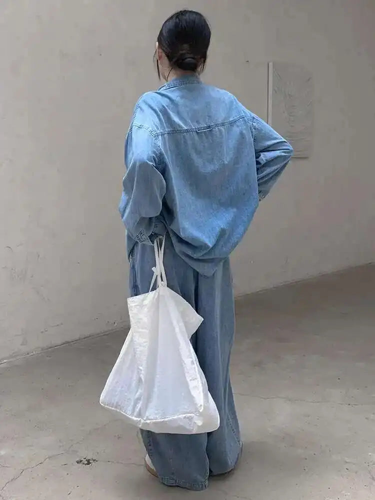 High Waist Light Blue Pocket Brief Long Denim Wide Leg Jeans New Women Trousers Fashion Tide Spring Autumn 2025 1DH8364