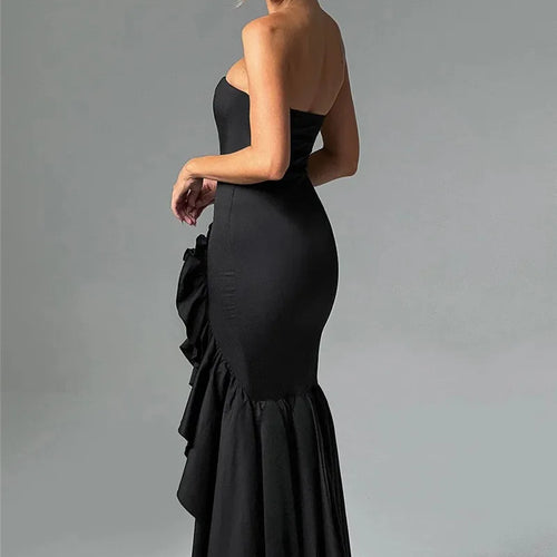 Load image into Gallery viewer, Strapless High Split Ruffle Long Dress For Women Fashion Off-shoulder Backless Sleeveless Bodycon Club Party Sexy Dress
