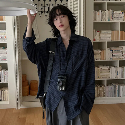 Load image into Gallery viewer, Men Plaid Design Long Sleeved Shirt New Spring Loose Casual Single Breasted Shirts Korean Turn-down Collar Trendy 9W1445
