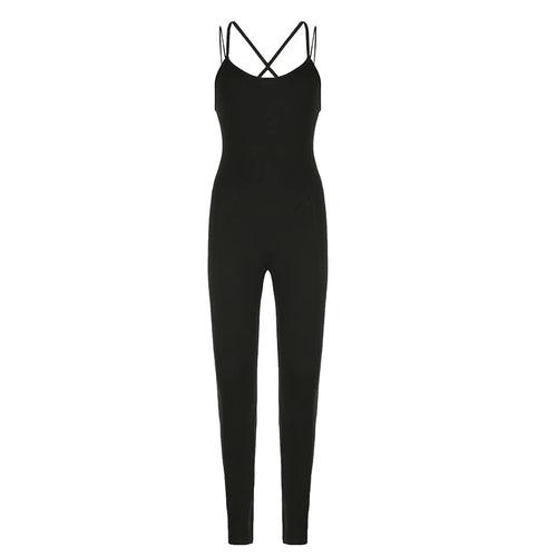 Load image into Gallery viewer, Streetwear Spaghetti Strap Fitness Summer Jumpsuit Backless Solid One Piece Bodysuit Gym Rompers Workout Yoga Outfits
