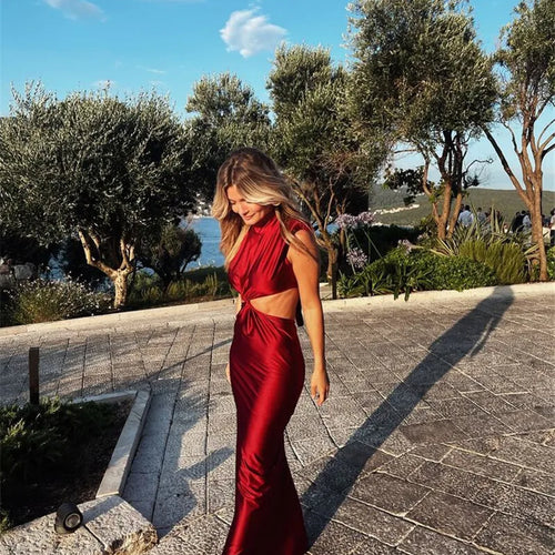 Load image into Gallery viewer, Hollow Out Turtleneck Sexy Maxi Dress For Women Fashion Solid Sleeveless Bodycon Tank Dresses Femme Club Party Dress
