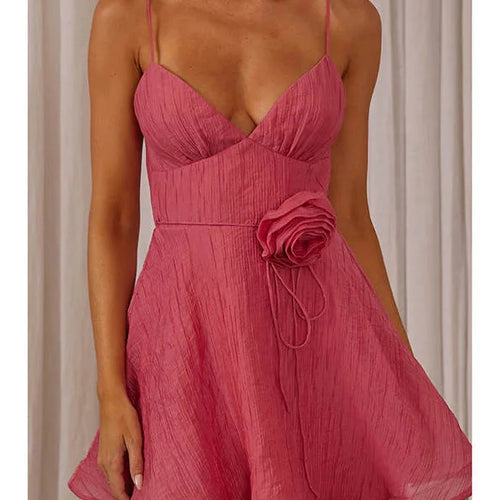 Load image into Gallery viewer, Sexy Spaghetti Strap 3D Floral Slim Dress For Women 2024 Summer New Short Skirt V-neck Backless Dress For Vacation Party
