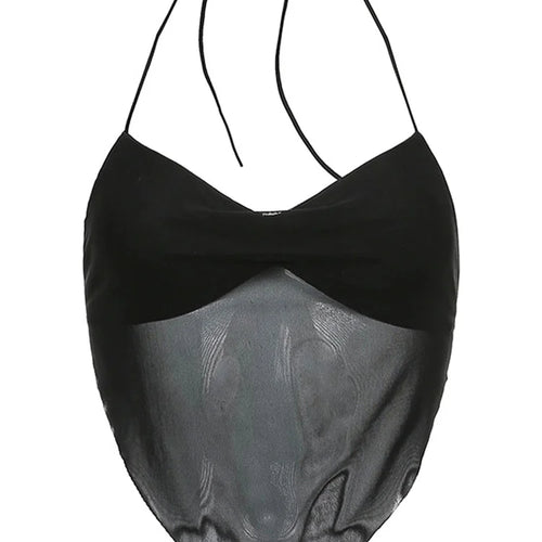 Load image into Gallery viewer, Sexy Transparent Mesh Halter Tops Women V-neck Backless Korean Solid Crop Tops Fashion Korean Camisole 90s Tee
