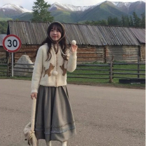 Load image into Gallery viewer, Y2k Aesthetic Streetwear Cartoon  Knitted Hooded Cardigan Fashion Casual Women Zipper Coats Japanese Sweet All Match Loose Tops
