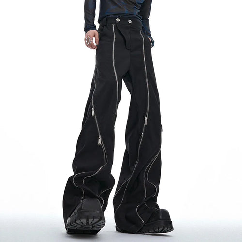 Load image into Gallery viewer, Metal Zipper Design Pants Casual 2024 High Street Darkwear Wide Leg Male Trousers Solid Color Fashion Summer 24E1287
