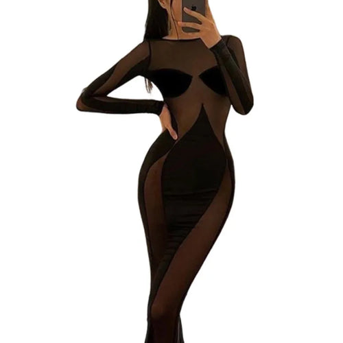 Load image into Gallery viewer, Sexy Mesh Perspective Patchwork Bodycon Party Club Evening Dress Women Long Sleeve Spring Summer New 2025 Slim Vestido

