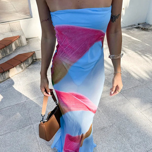 Load image into Gallery viewer, Floral Print Strapless Sexy Maxi Dress For Women Gown Patchwork Off-shoulder Backless Sleeveless Print Long Dress
