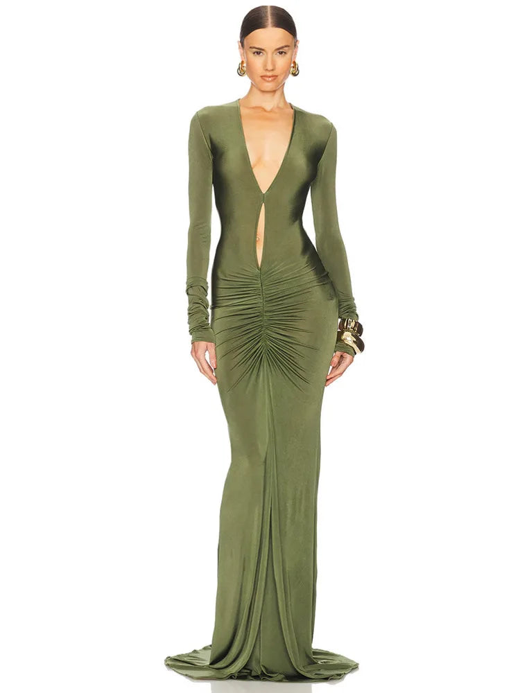 Elegant Long Sleeved Hollow Out Bodycon Party Club Evening Dress For Women Winter 2025 Sexy Slim Elastic Female Vestido