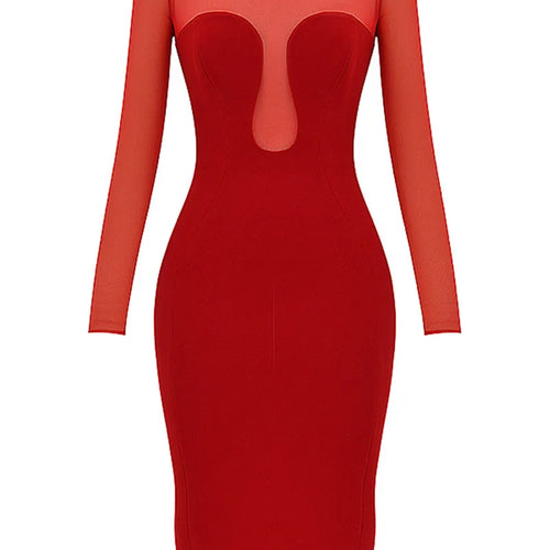 Load image into Gallery viewer, Elegant Strapless Sexy Midi Dress For Women Fashion Sheer Long Sleeve Backless Split Bodycon Club Party Sexy Long Dress
