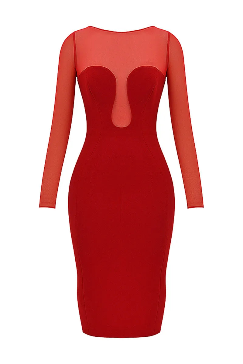 Elegant Strapless Sexy Midi Dress For Women Fashion Sheer Long Sleeve Backless Split Bodycon Club Party Sexy Long Dress
