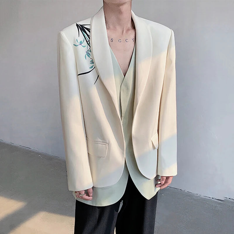 Men's Suit Jacket Orchid Embroidered Design Double-layered Shawl Collar Blazer Stylish New Chinese Style Male Top 9W1704