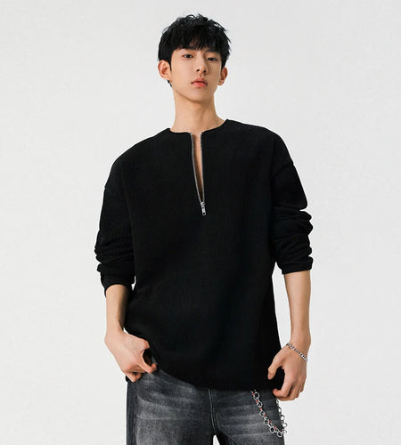 Men's T-shirts Half Zipper O-neck Solid Color Loose Casual Long Sleeve Style T-shirt 2025 Spring Summer Trend 9W1302