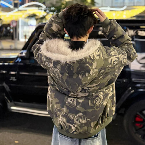 Load image into Gallery viewer, American Winter Camouflage Jacket Hooded Men Zipper Contrast Color Patchworkwork Casual Clothing 2024 Fashion Tide 9C9020
