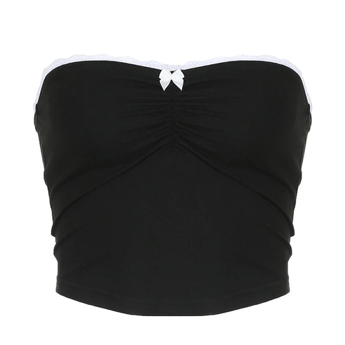 Load image into Gallery viewer, Vintage Fashion Summer Tube Top Strapless Lace Trim Bow Folds Y2K Aesthetic Kawaii Sexy Crop Top Women Bandeau Short
