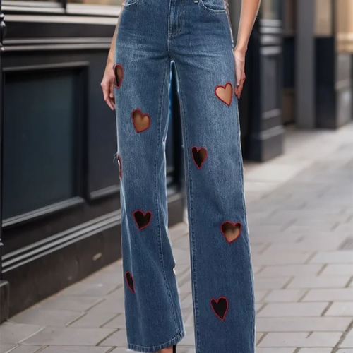 Load image into Gallery viewer, Hit Color Hollow Out Denim Pant For Women High Waist Patchwork Pockets Designer Casual Jeans Female Fashion Style
