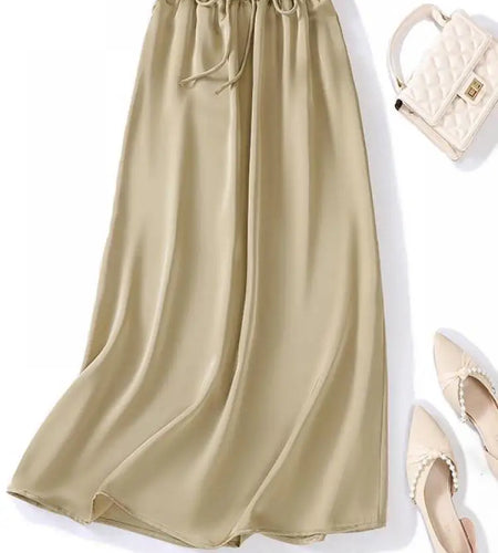 Summer Solid Casual High Waist Long Skirt Women's Korean Fashion Drawstring Lace-up Holiday Skirts 2024 Simplicity Popular Trend