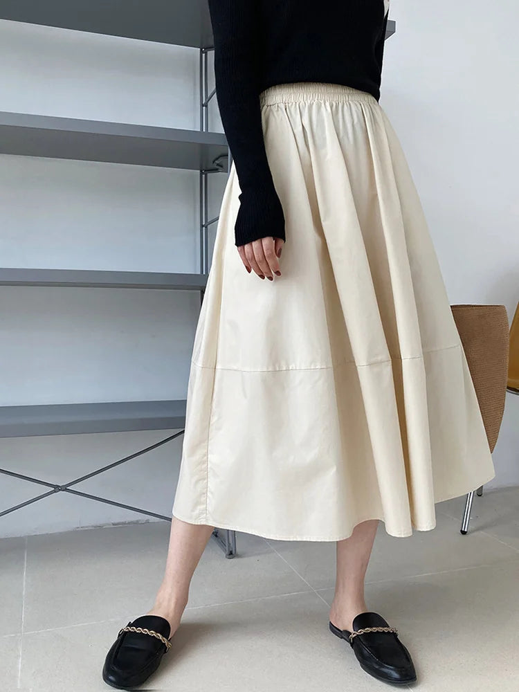 High Elastic Waist Gray Brown Casual A-LINE Midi Half-body Skirt Women Fashion Tide New Spring Autumn 2025 1DE2807