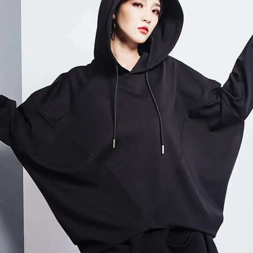 Load image into Gallery viewer, Black Irregular Hem Short Sweatshirt New Hooded Long Sleeve Women Big Size Fashion Tide Spring Autumn 2025 1DH7063
