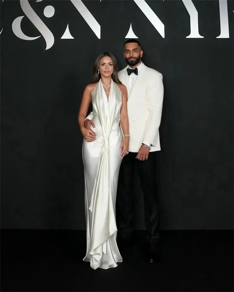 Satin Deep V Neck Backless Sexy Maxi Dress Women Elegant Halter Sleeveless Lace-up High Waist Draped Ruched Long Dress