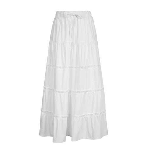 Load image into Gallery viewer, Chic Bohemian White Frill Loose Summer Maxi Skirt Women Fashion Side Split Holidays Y2K Long SKirts Folds A-Line New
