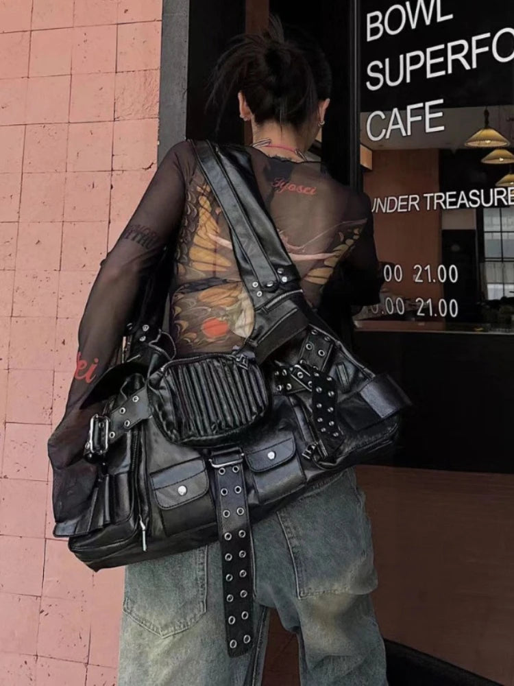 Personality Butterfly Print Long Sleeve T-Shirt See Through Fashion Y2k Aesthetic Slim Crop Top Vintage Sexy Gauze Harajuku Tees