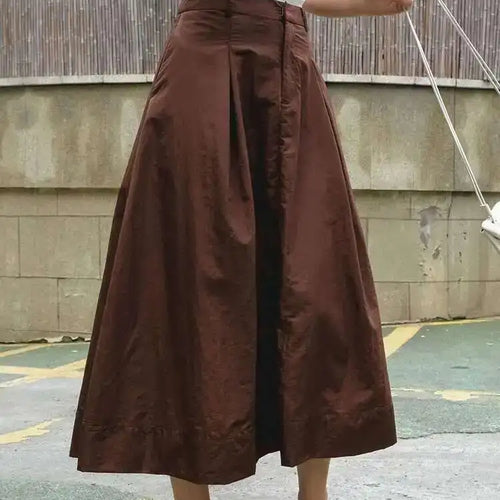 Load image into Gallery viewer, High Waist Purple Coffee Pleated Pocket Casual A-line Half-body Skirt Women Fashion Tide New Spring Autumn 2025 1DH5613
