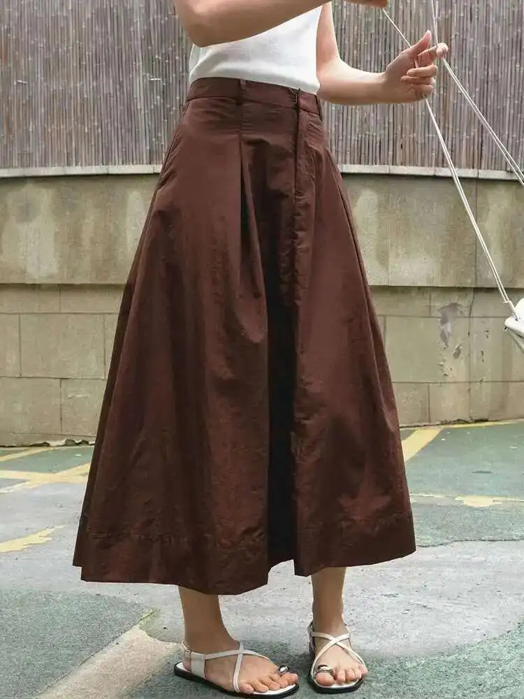 High Waist Purple Coffee Pleated Pocket Casual A-line Half-body Skirt Women Fashion Tide New Spring Autumn 2025 1DH5613