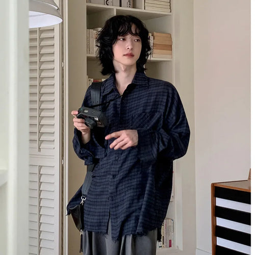 Load image into Gallery viewer, Men Plaid Design Long Sleeved Shirt New Spring Loose Casual Single Breasted Shirts Korean Turn-down Collar Trendy 9W1445
