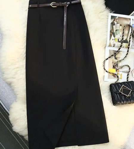 Black Blue Elegant Temperament High Waist Long Skirt Women Summer Khaki Club Party Slim Split Skirts Streetwear 2024 Fashion New