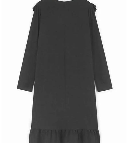 Women Black Ruffles Spliced Big Size Elegant Dress New Round Neck Long Sleeve Fashion Tide Spring Autumn 2025  1DH9813