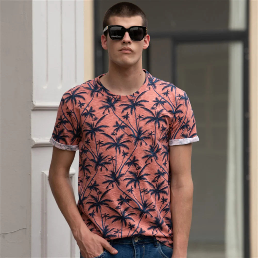 Hawaii Style T-shirts Men O-neck Casual High Quality Beach Mens T Shirt New Summer 100% Cotton Printed Top Tees Men