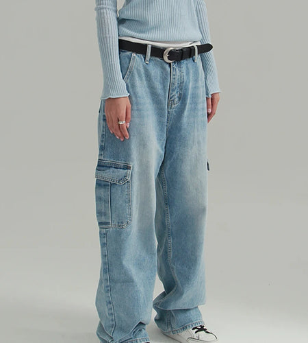 Streetwear Denim Wide Leg Pants For Women High Wiast Loose Solid Minimalist Casual Trousers Female Clothing Style