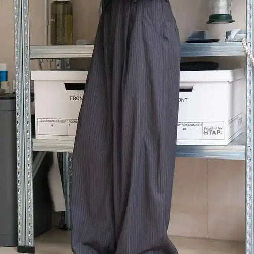 Load image into Gallery viewer, High Waist Gray Striped Drawstring Long Wide Leg Casual Pants New Trousers Women Fashion Tide Spring Autumn 2025 1DH6403
