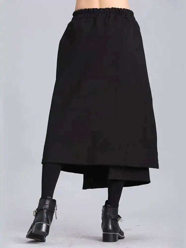 High Elastic Waist Black Irregular Ribbon Long Casual Half-body Skirt Women Fashion Tide New Spring Autumn 2025 JL233