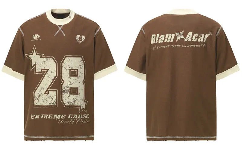 Vintage Men T-Shirt Y2K Grunge Graphic Printed Ripped Patchwork Streetwear Tshirt Hip Hop Harajuku Casual Punk Gothic Baggy Top