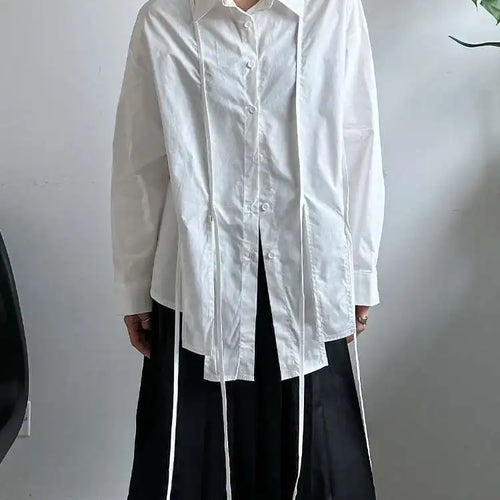 Load image into Gallery viewer, Women White Irregular String Slit Big Size Blouse New Lapel Long Sleeve Shirt Fashion Tide Spring Autumn 2025 1DJ0302

