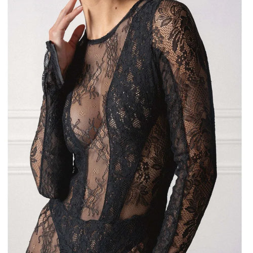 Load image into Gallery viewer, Sexy Lace Patchwork Long Sleeved See Through Women Jumpsuit Tight Backless Autumn Winter New 2024 Female Party Clothing
