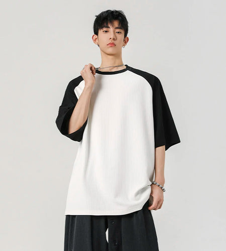 Men's T-shirts Short Sleeve New Summer Pinstripe Splicing Trendy Pullover Trendy Two Color Design Male Casual Tops 9W1933