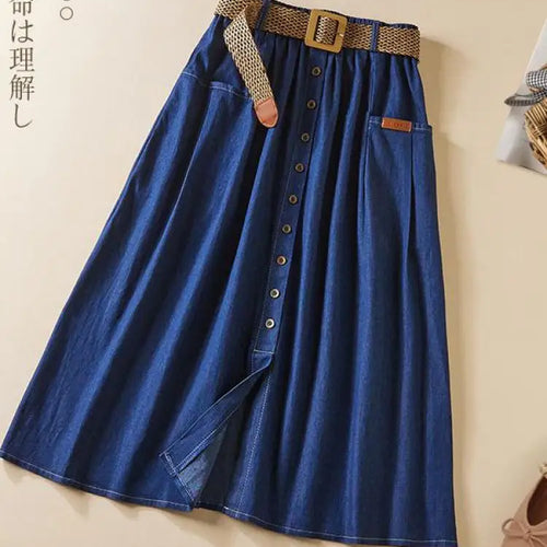Load image into Gallery viewer, Denim Skirt Women Summer A-line High Waist Medium Length Belt Lace Up 2022 Knee Length Young Beautiful Casual Skirts Female
