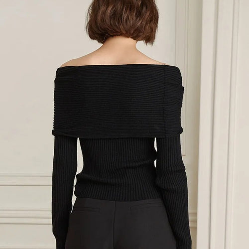 Load image into Gallery viewer, Solid Slimming Twist Front Knitting Sweaters For Women Slash Neck Long Sleeve Cold Shoulder Sweater Female Fashion
