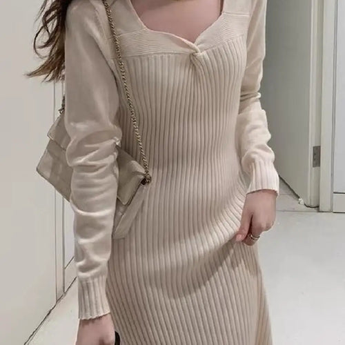 Load image into Gallery viewer, Vintage Solid Festival Slim Long Sleeve Square V Neck Midi Dress 2023 Fall Winter Evening Party Elegant Dress Simplicity Popular
