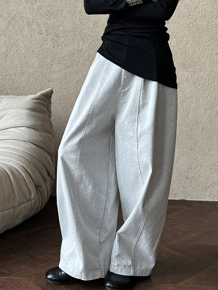 High Waist White Pleated Brief Long Elegant Wide Leg Jeans New Women Trousers Fashion Tide Spring Autumn 2025 1DH9977